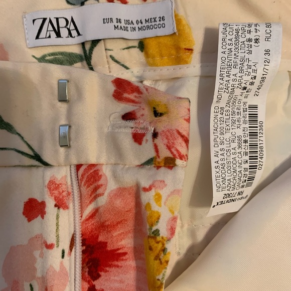 Zara Floral Chino Ankle Trouser Pants  Size 4 - Picture 4 of 8